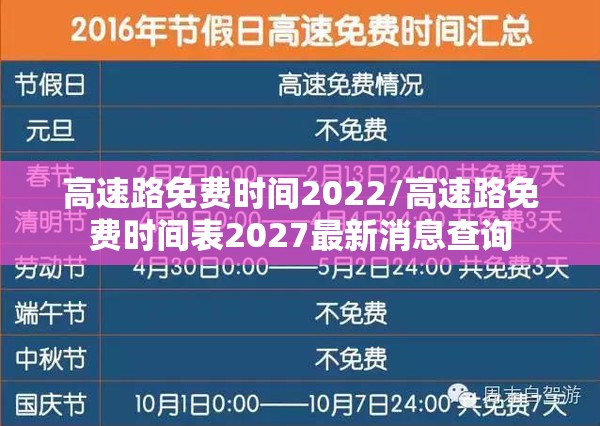 高速路免费时间2022/高速路免费时间表2027最新消息查询