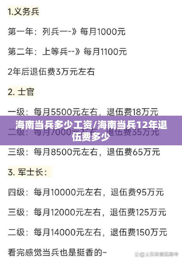 海南当兵多少工资/海南当兵12年退伍费多少